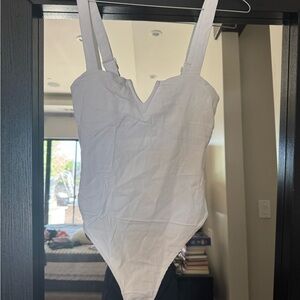 Free People White V-Neck Bodysuit